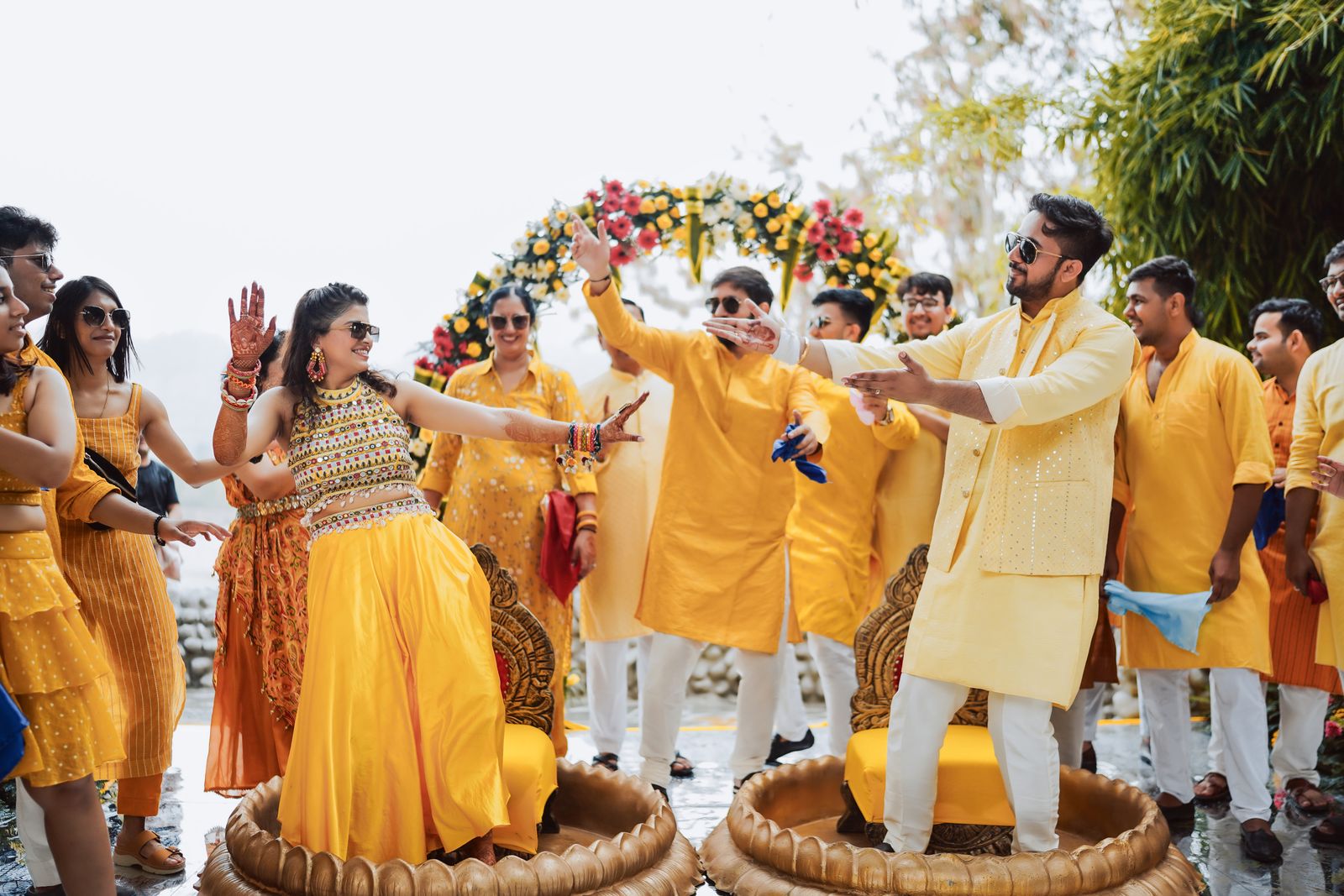 A haldi celebration in a garden